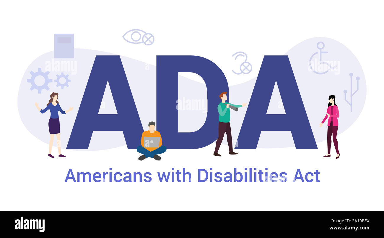 Ada (Americans with Disabilities Act concept avec grand mot ou texte et de l'équipe de personnes avec une télévision moderne style - vector illustration Banque D'Images Ada (Americans with Disabilities Act concept avec grand mot ou texte et de l'équipe de personnes avec une télévision moderne style - vector illustration Banque D'Images