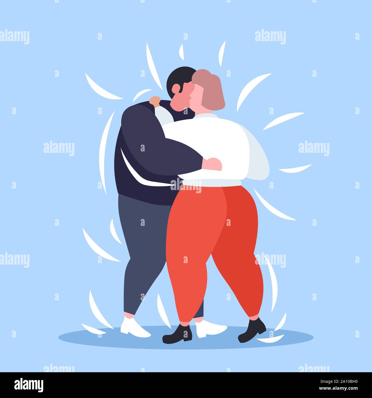 Couple dansant ensemble obèses graisse homme femme poids Perte de poids Obésité concept englobant toute la longueur à plat Illustration de Vecteur