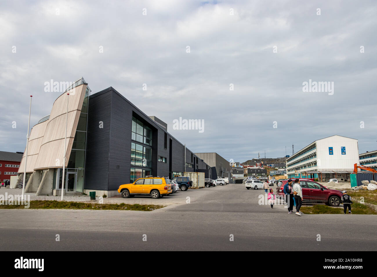 Vue panoramique du centre culturel en Inspektorbakken Katuak street, Nuuk, Groenland. Banque D'Images