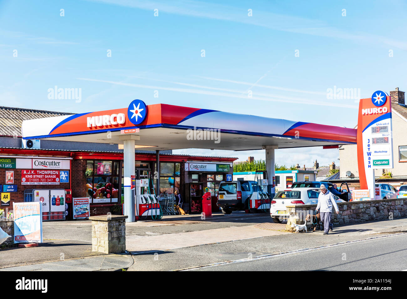 Station essence Murco, Northumberland Seahouses Murco, station de remplissage carburant Murco, Murco, station essence, station essence, marque de carburant, Murco parvis, UK Banque D'Images