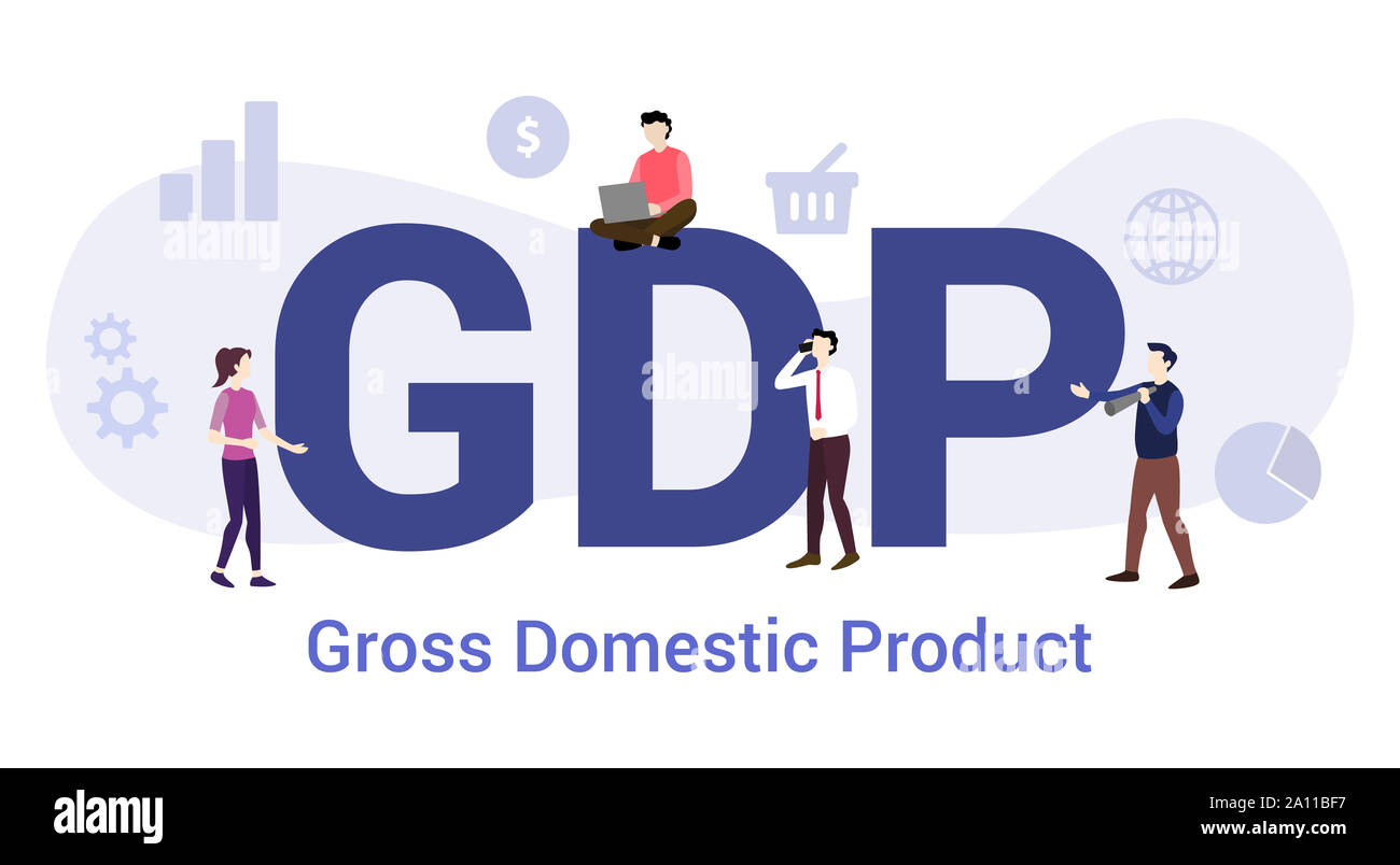 Pib produit intérieur mondial concept avec grand mot ou texte et de l'équipe de personnes avec une télévision moderne style - vector illustration Banque D'Images Pib produit intérieur mondial concept avec grand mot ou texte et de l'équipe de personnes avec une télévision moderne style - vector illustration Banque D'Images