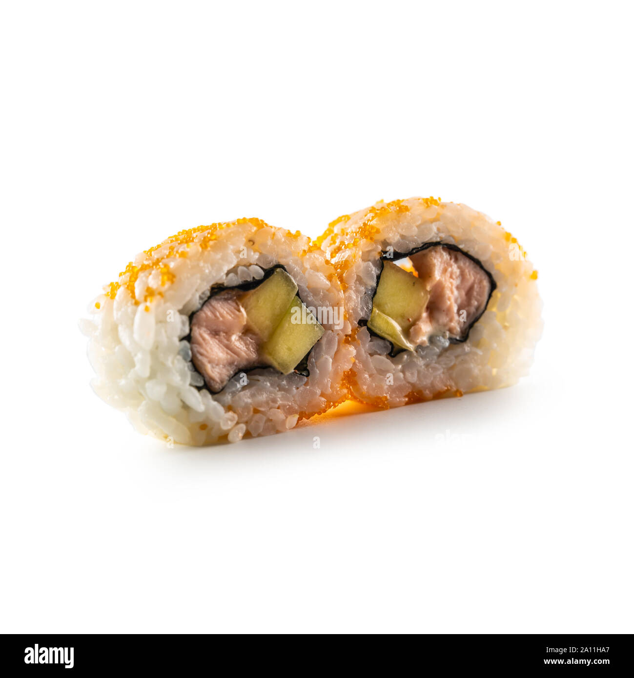 California Sushi roll différents types isolé sur fond blanc Banque D'Images