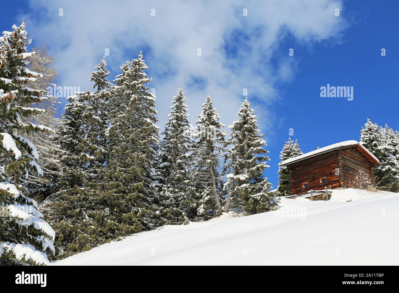 Log Cabin en winterly grisons Banque D'Images