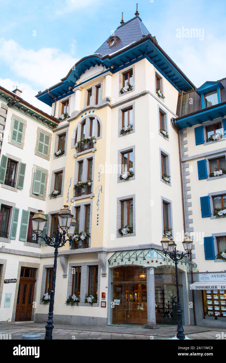 Chamonix, France - 21 janvier, 2015 : Hôtel dans le centre de la ville de Chamonix dans les Alpes, France Banque D'Images
