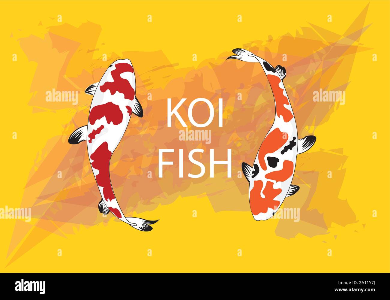 La carpe koï coloré vecteur graphique illustration Poissons - poisson koi rouge, noir et jaune sur fond jaune mastrad abstrait avec copie espace f Illustration de Vecteur