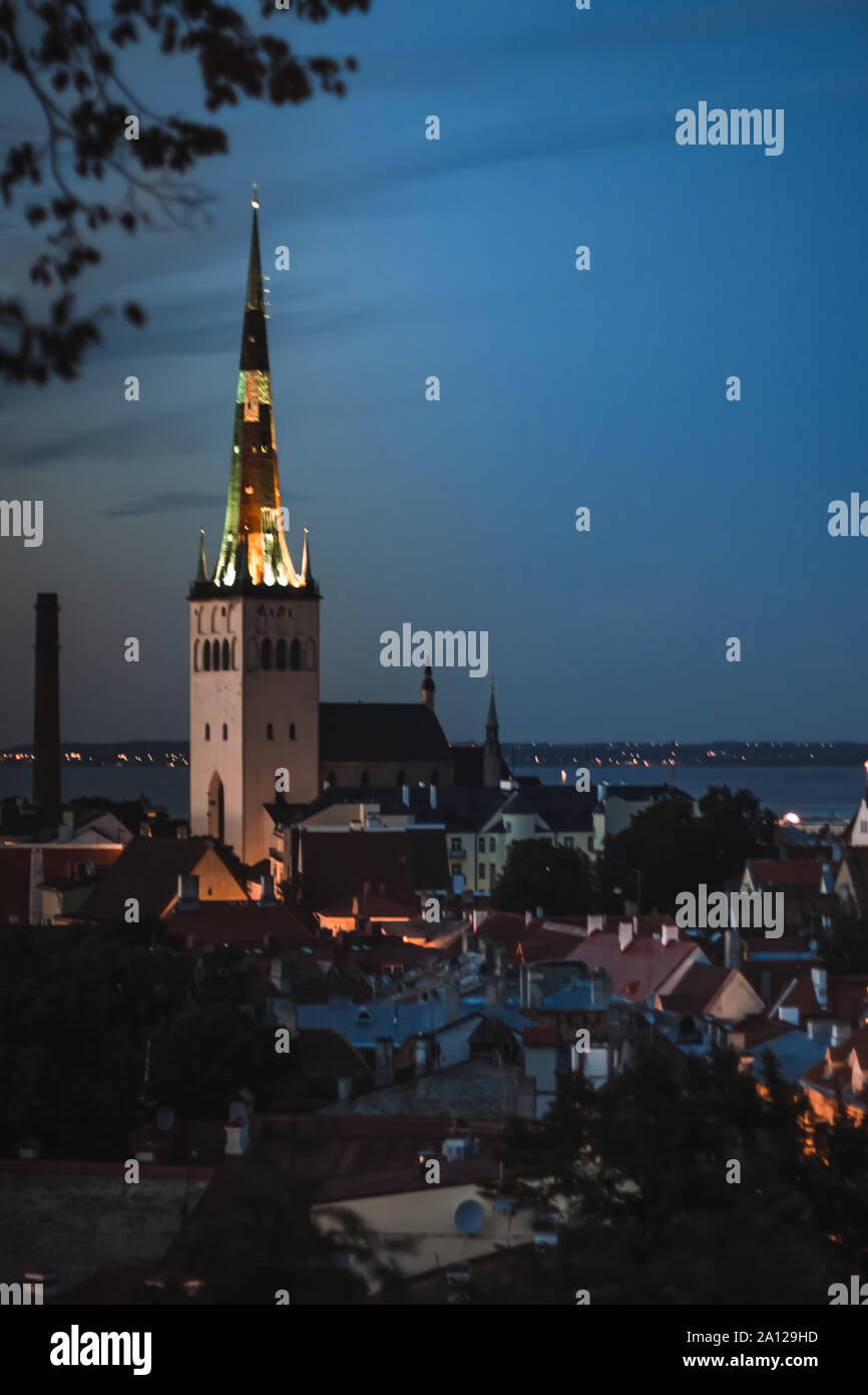 Panorama de la ville de Tallinn, au loin le clocher Eglise de saint Olaf, une église baptiste Banque D'Images