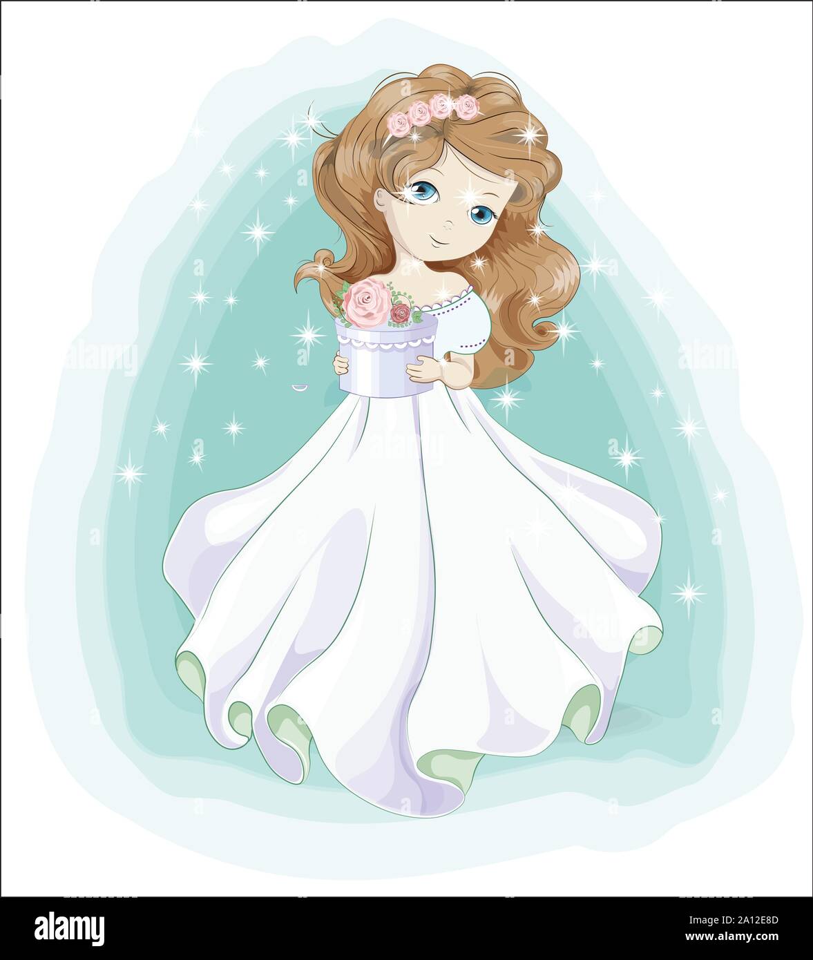 Belle, charmante petite princesse, ange de Noël, en robe blanche avec don.  La photo en dessin à la main, style maison de vacances et carte de Vœux  Image Vectorielle Stock - Alamy