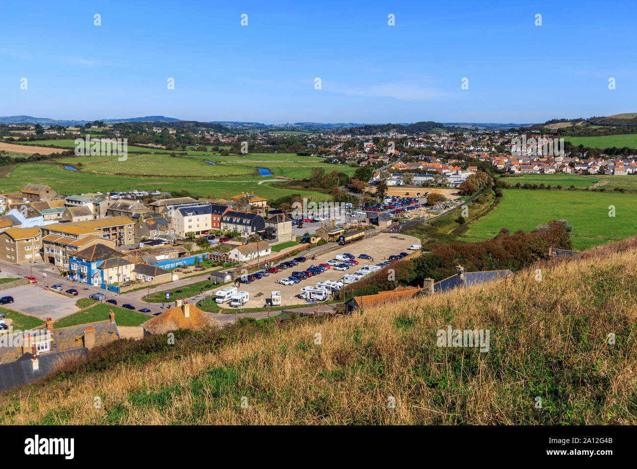 West Bay coast resort, Jurassic Coast, effondrement de falaises de grès,site de l'unesco, dorset, England, UK, FR Banque D'Images