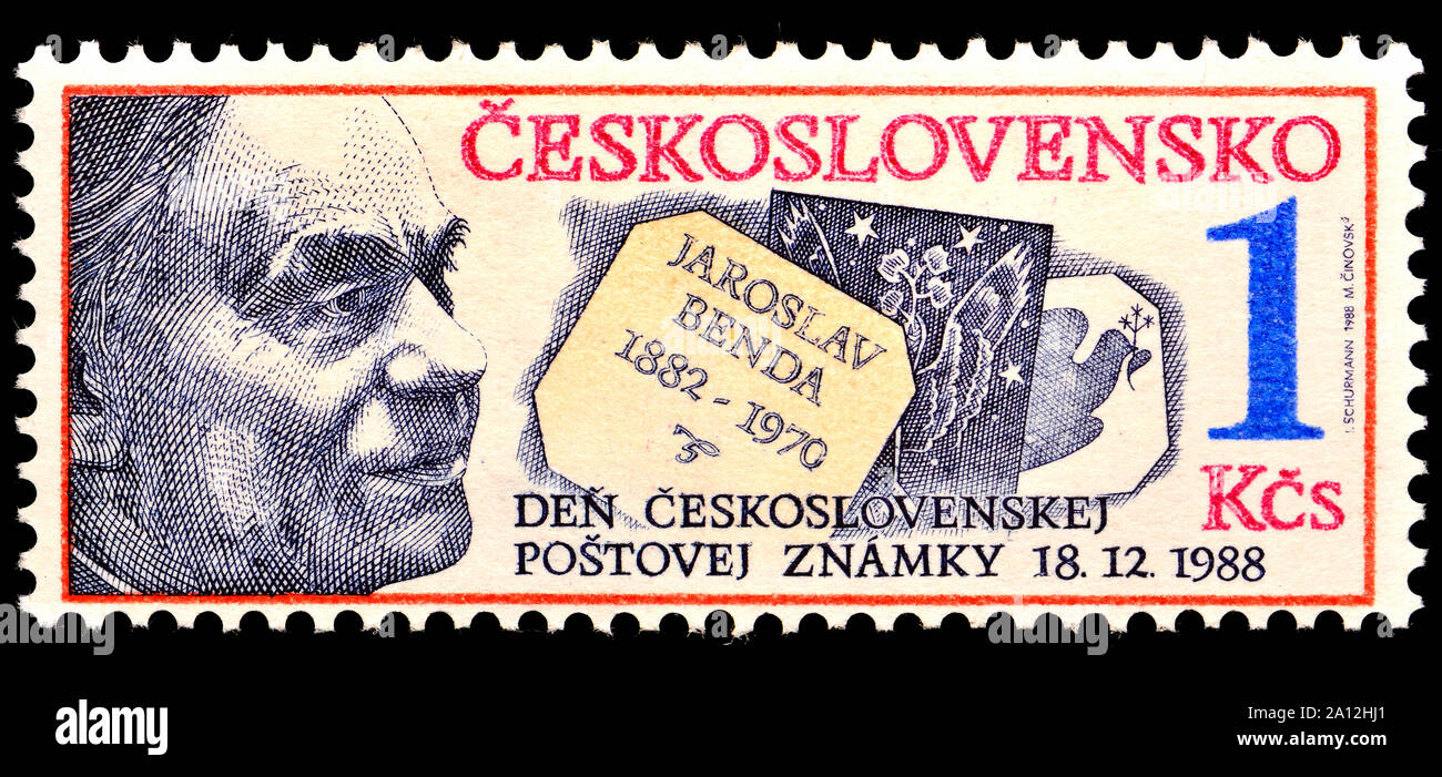 Timbre tchécoslovaque (1988) : Jaroslav Benda (1882-1970) République tchèque peintre, graphiste, auteur, créateur de timbres-poste Banque D'Images