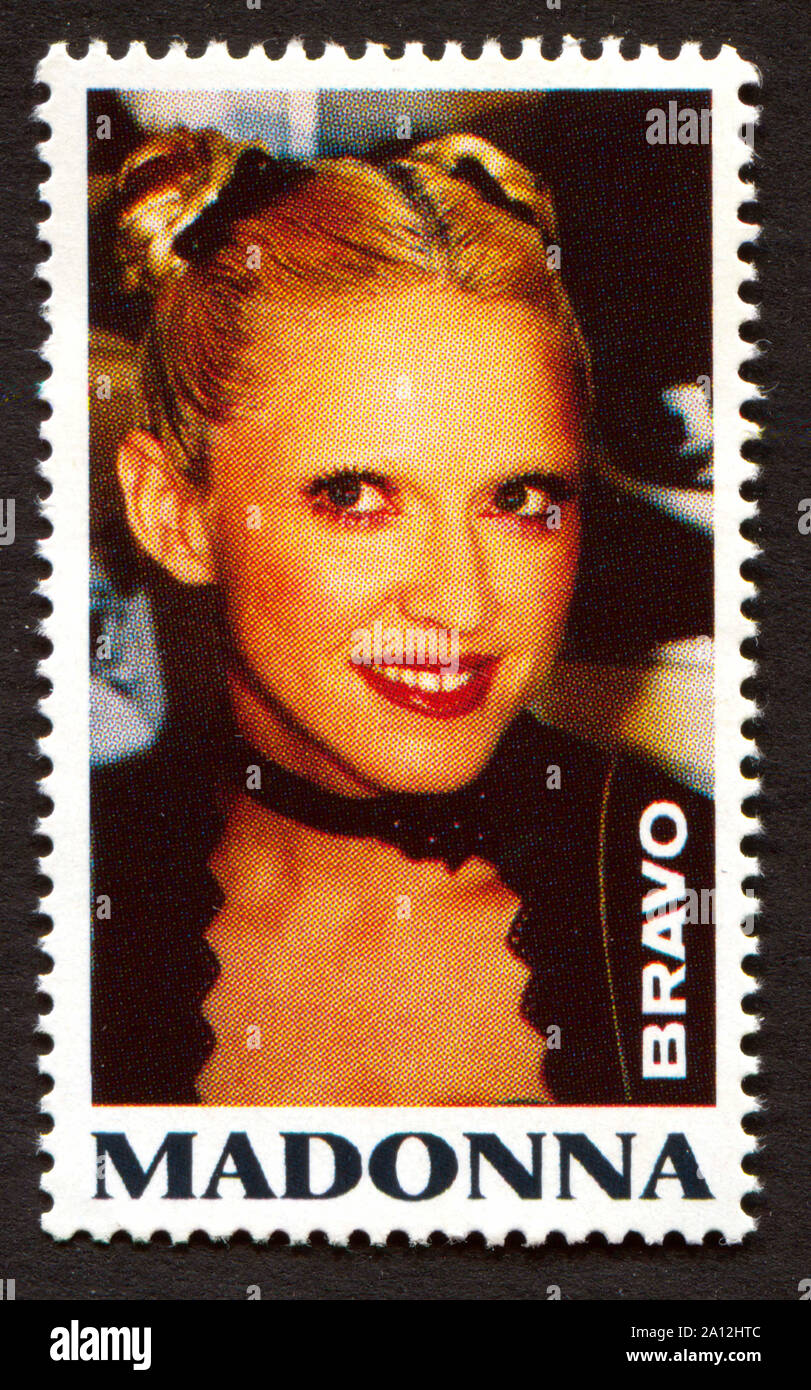 La Vierge sur un timbre-poste vintage par Bravo du début des années 1980 Banque D'Images