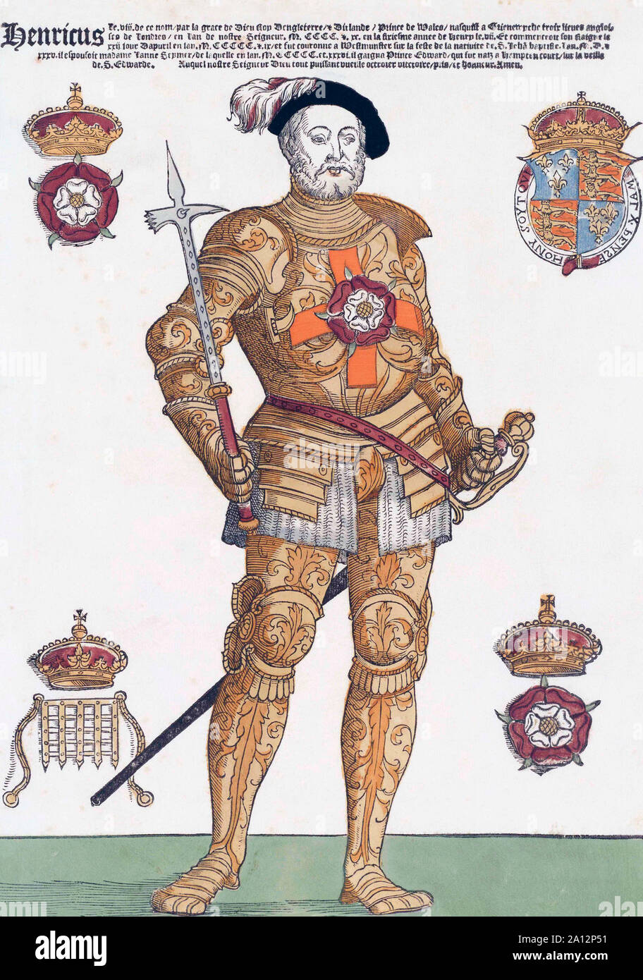 Le Roi Henry VIII d'Angleterre, 1491 - 1547. Après une gravure contemporaine. La colorisation plus tard. Banque D'Images
