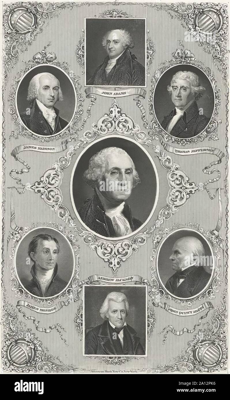 John Adams, Thomas Jefferson, James Madison, James Monroe, Andrew Jackson, John Quincy Adams dans l'imprimer à partir de !935 Banque D'Images