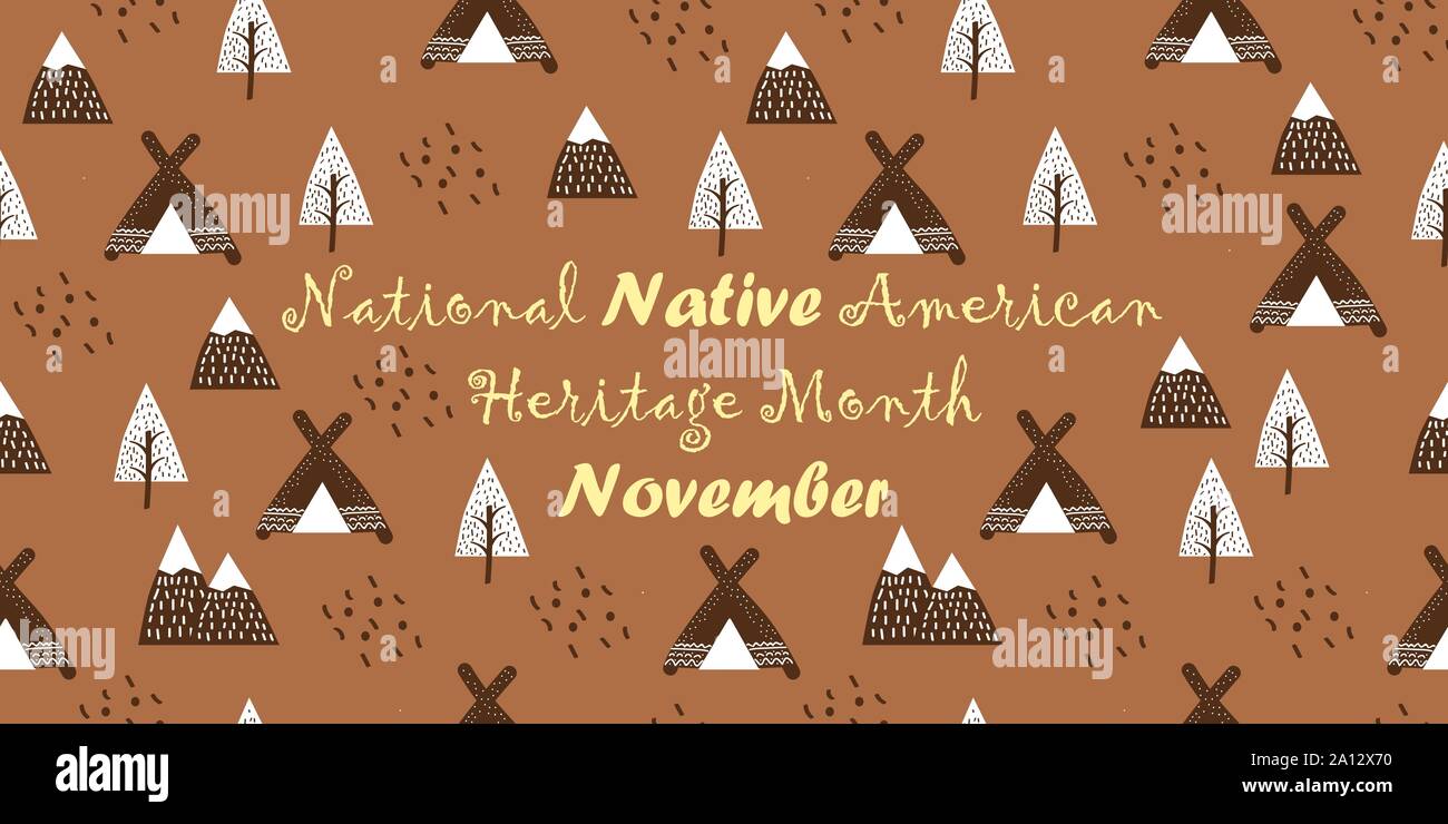 National Native American Heritage Month célébrée en novembre aux Etats-Unis. Dessin à la main fond traditionnel Illustration de Vecteur