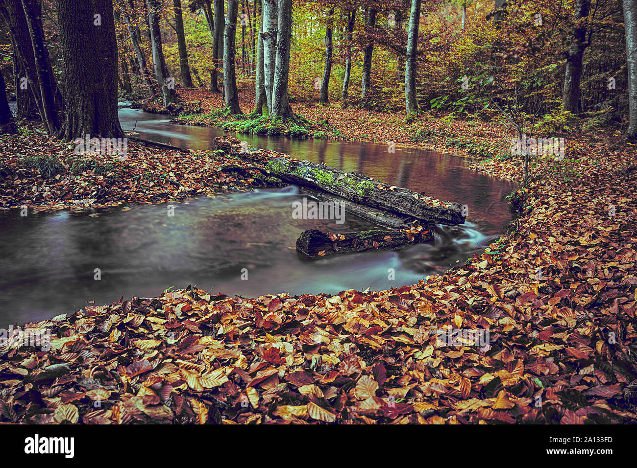Bavière Wuerm rivière en automne d'une exposition longue Banque D'Images