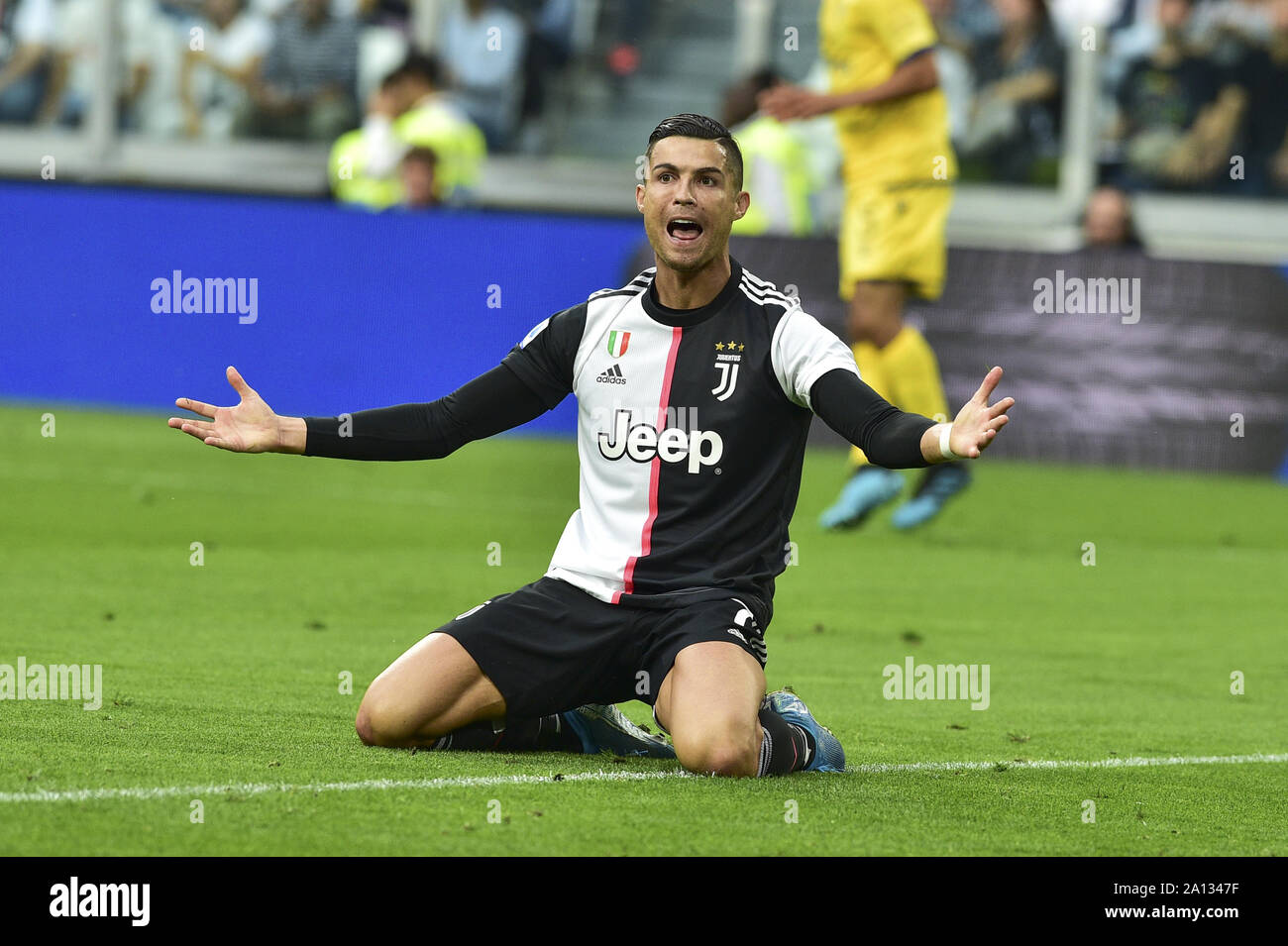 Cristiano Ronaldo (Juventus) réagit au cours de la série d'un match de football entre la Juventus FC vs FC Hellas Vérone de Allianz Stadium à Turin.(score final ; 2:1 de la Juventus FC Hellas Verona FC) Banque D'Images