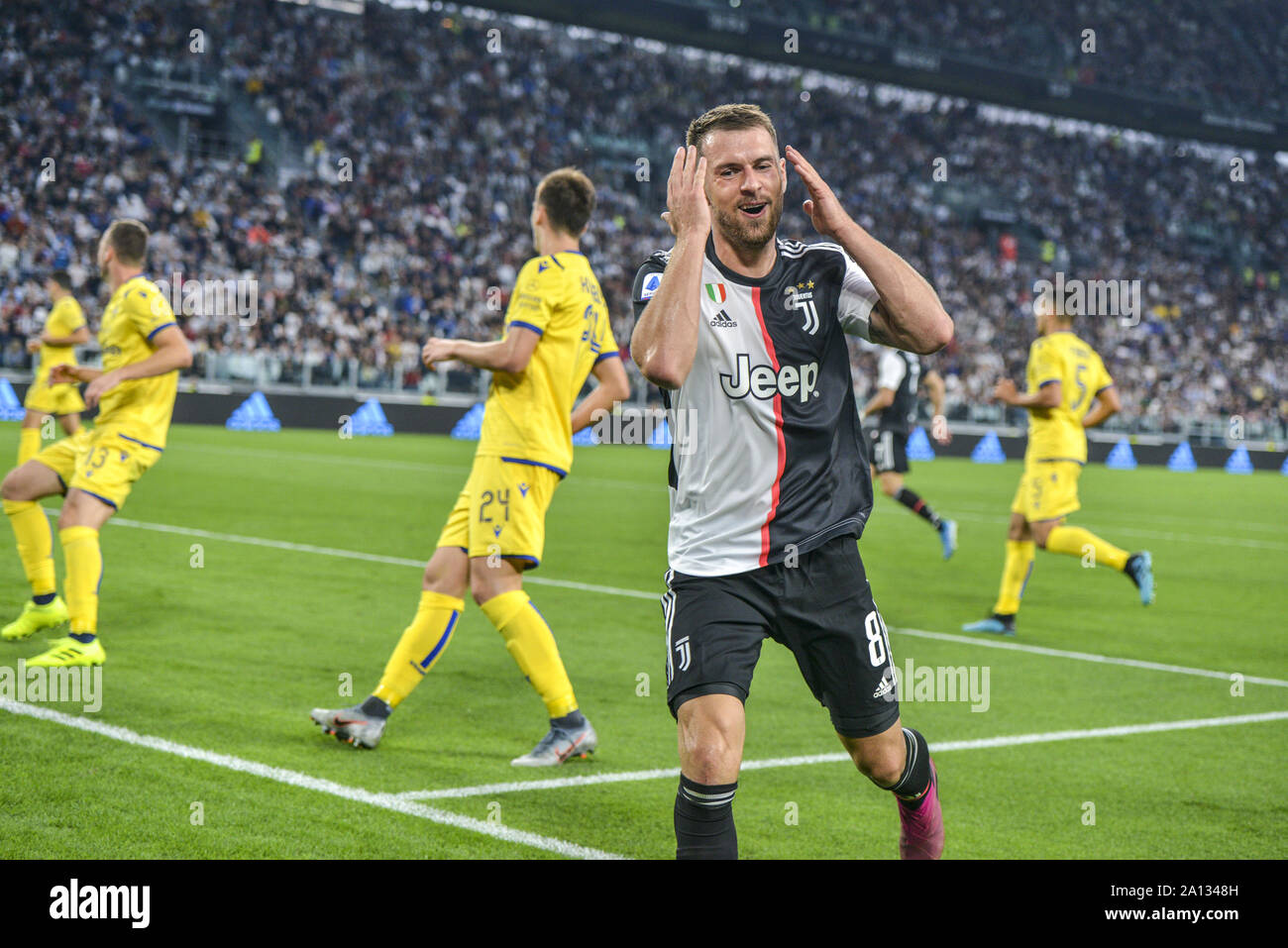 Aaron Ramsey (Juventus) réagit au cours de la série d'un match de football entre la Juventus FC vs FC Hellas Vérone de Allianz Stadium à Turin.(score final ; 2:1 de la Juventus FC Hellas Verona FC) Banque D'Images