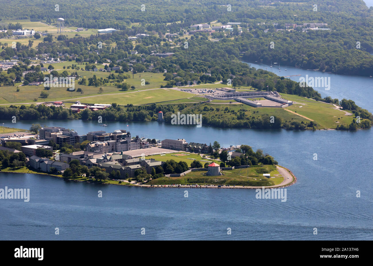 Vue aérienne du Collège militaire royal et Fort Henry, Kingston, Ontario Banque D'Images