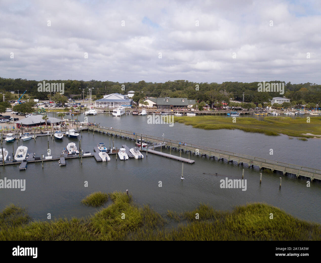 Vue aérienne de basse Murrells Inlet, en Caroline du Sud et le bord de l'eau. Banque D'Images