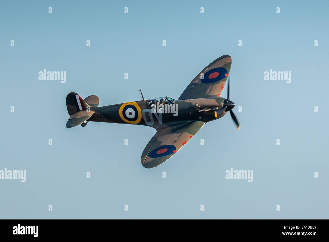 Supermarine Spitfire Mk1 immatriculé N3200 QV battant le 21 septembre 2019 à Duxford, España Banque D'Images