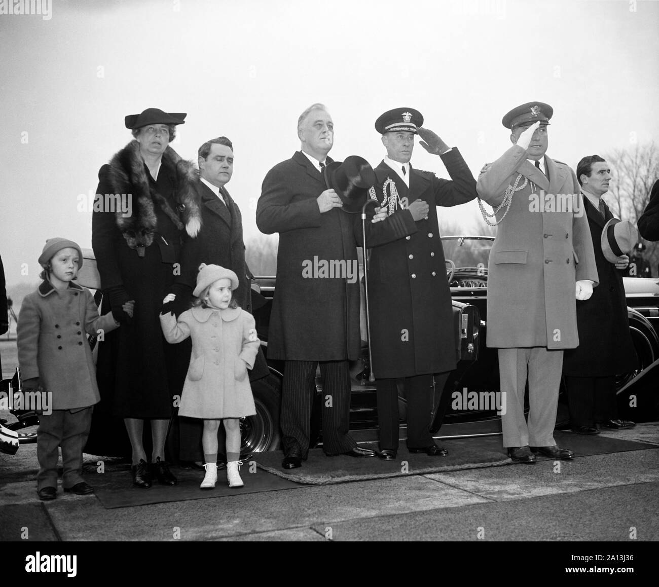 Le président Franklin D. Roosevelt rendant hommage à Abraham Lincoln en célébrant l'anniversaire de Lincoln. Banque D'Images