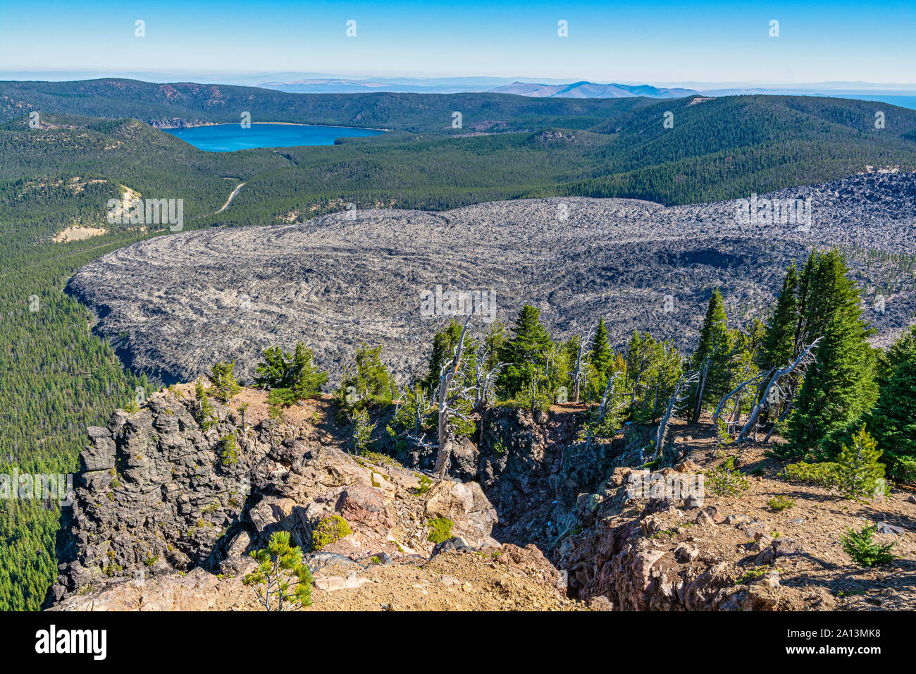 De l'Oregon, Monument Volcanique National Newberry, Paulina Peak Vue, Cratère Newberry, grand débit d'Obsidium Banque D'Images