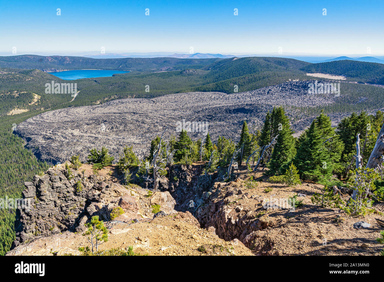 De l'Oregon, Monument Volcanique National Newberry, Paulina Peak Vue, Cratère Newberry, grand débit d'Obsidium Banque D'Images