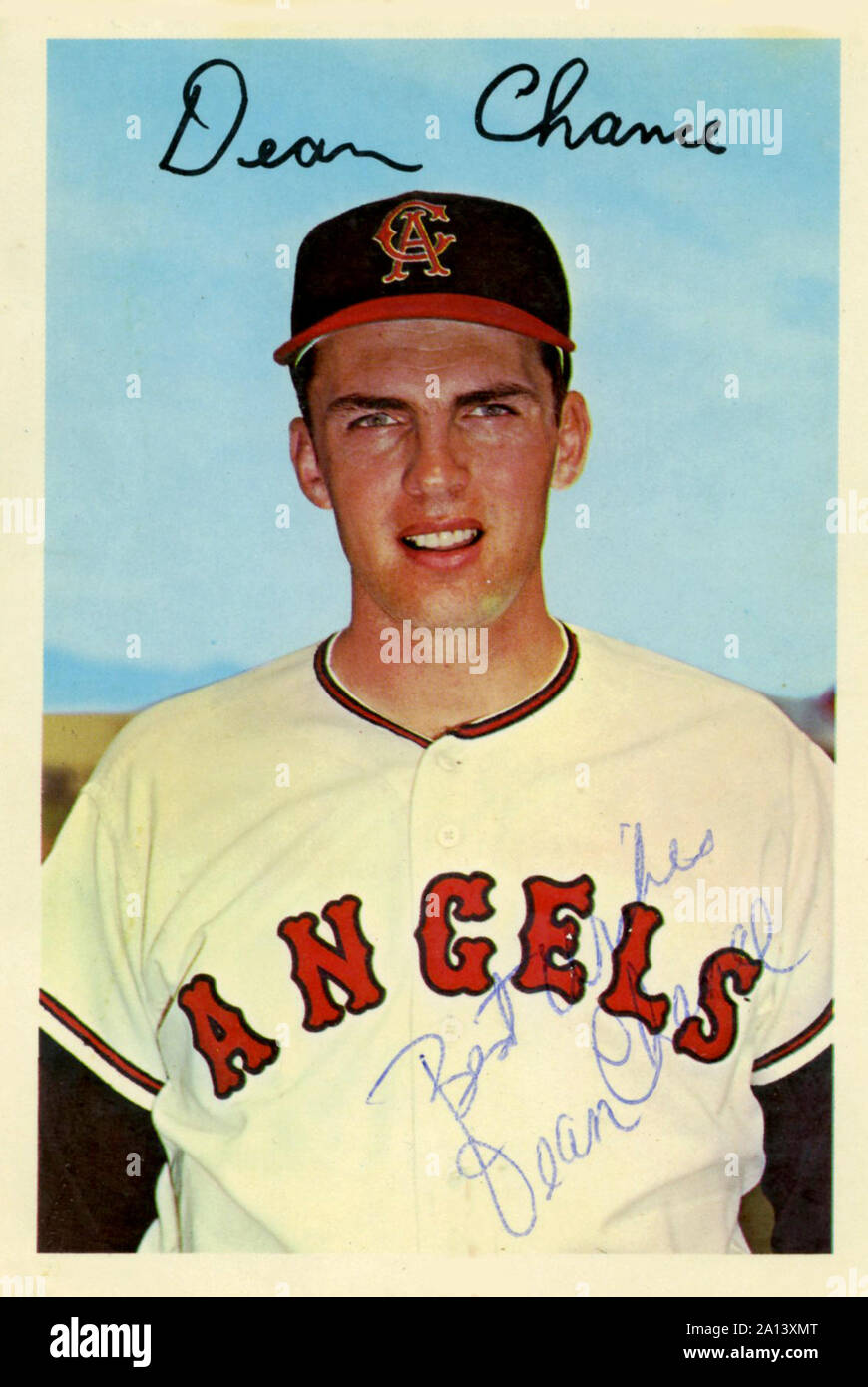 Color photo souvenir de Californie Anges player Dean Chance acec des années 1960. Banque D'Images