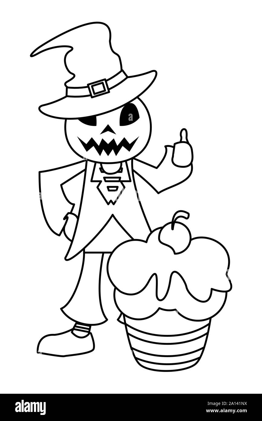 Citrouille halloween cupcake sucré et costume Illustration de Vecteur