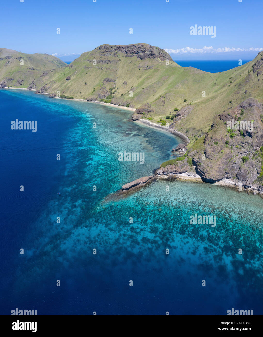 Vue aérienne de l'île paradisiaque de Gili Banta, Indonésie. Banque D'Images Vue aérienne de l'île paradisiaque de Gili Banta, Indonésie. Banque D'Images