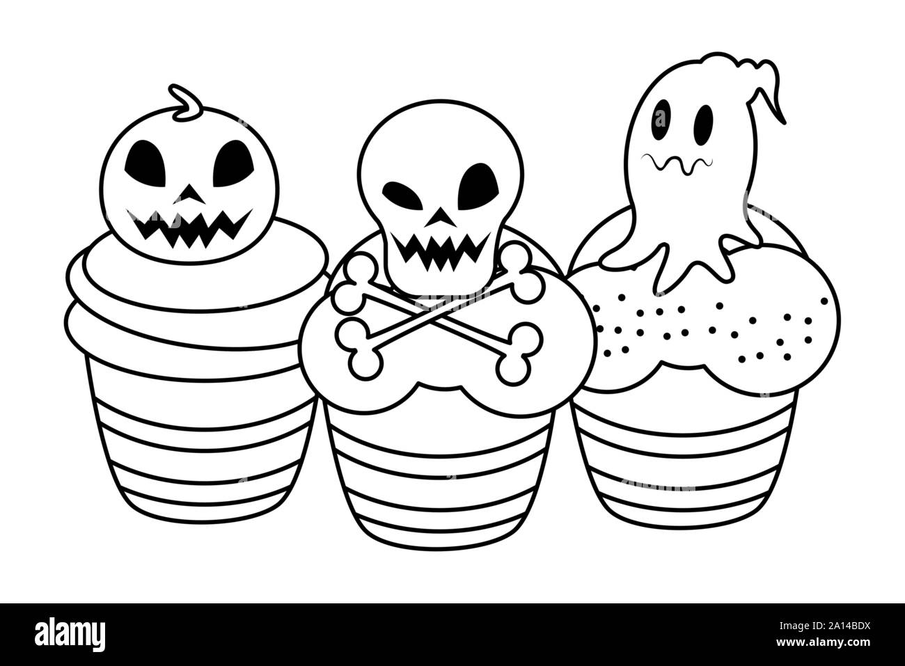 Sweet cupcakes halloween icônes boulangerie Illustration de Vecteur