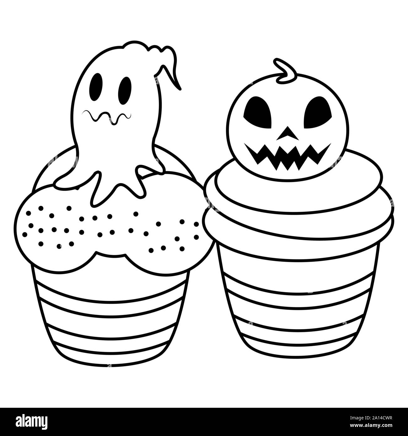 Sweet cupcakes d'halloween à la citrouille et ghost Illustration de Vecteur