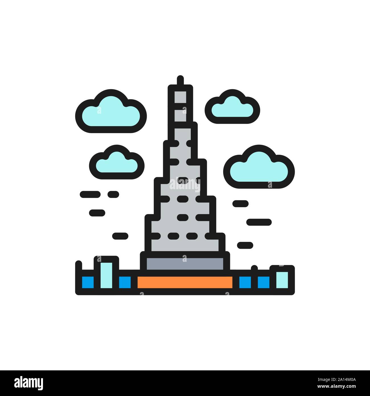 Vector Burj Khalifa, Emirats Arabes Unis, monument télévision couleur ligne icône. Illustration de Vecteur