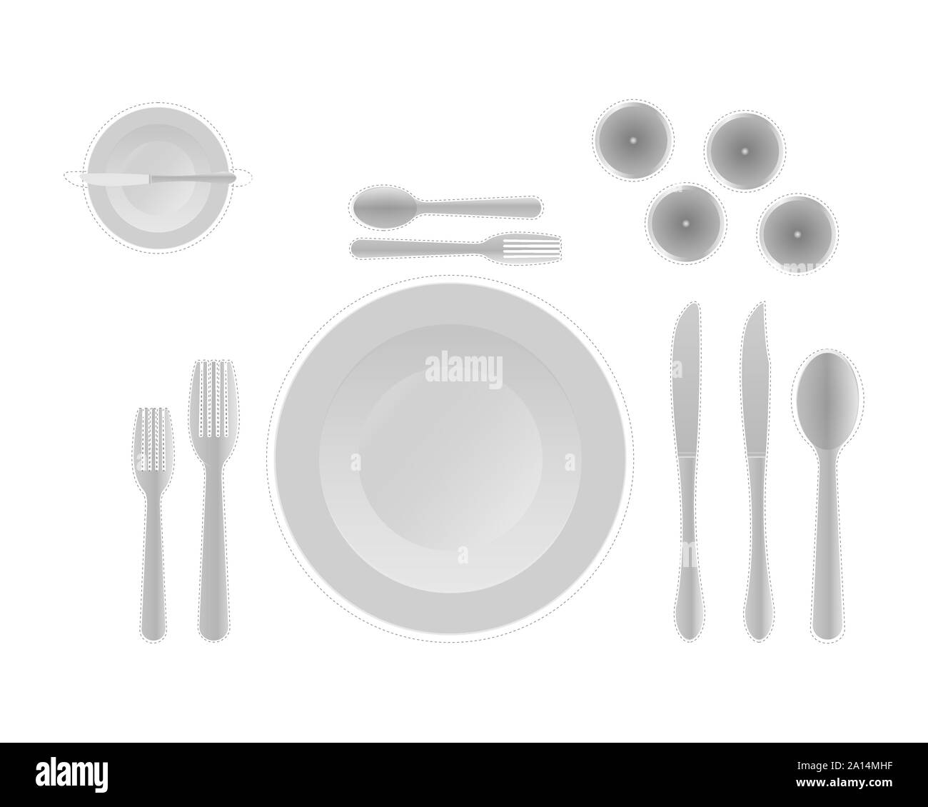 Règles d'étiquette de table. La fourchette et le couteau en parallèle sur  une assiette signifie « fini le repas, le plat est excellent » plat isolé  Image Vectorielle Stock - Alamy