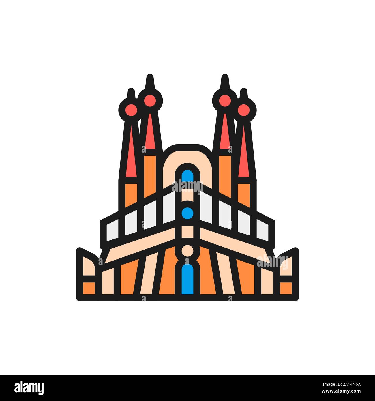 Vector Sagrada Familia, l'Espagne, l'icône de la ligne de couleur à plat. Illustration de Vecteur