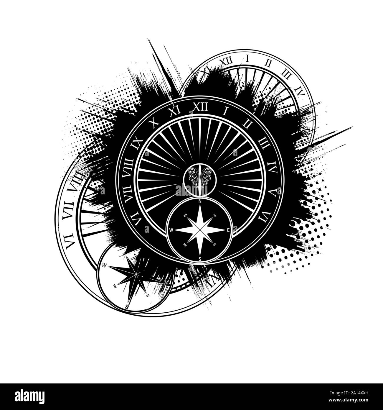 Abstract grunge noir splash avec différents éléments de conception isolé sur fond blanc Illustration de Vecteur