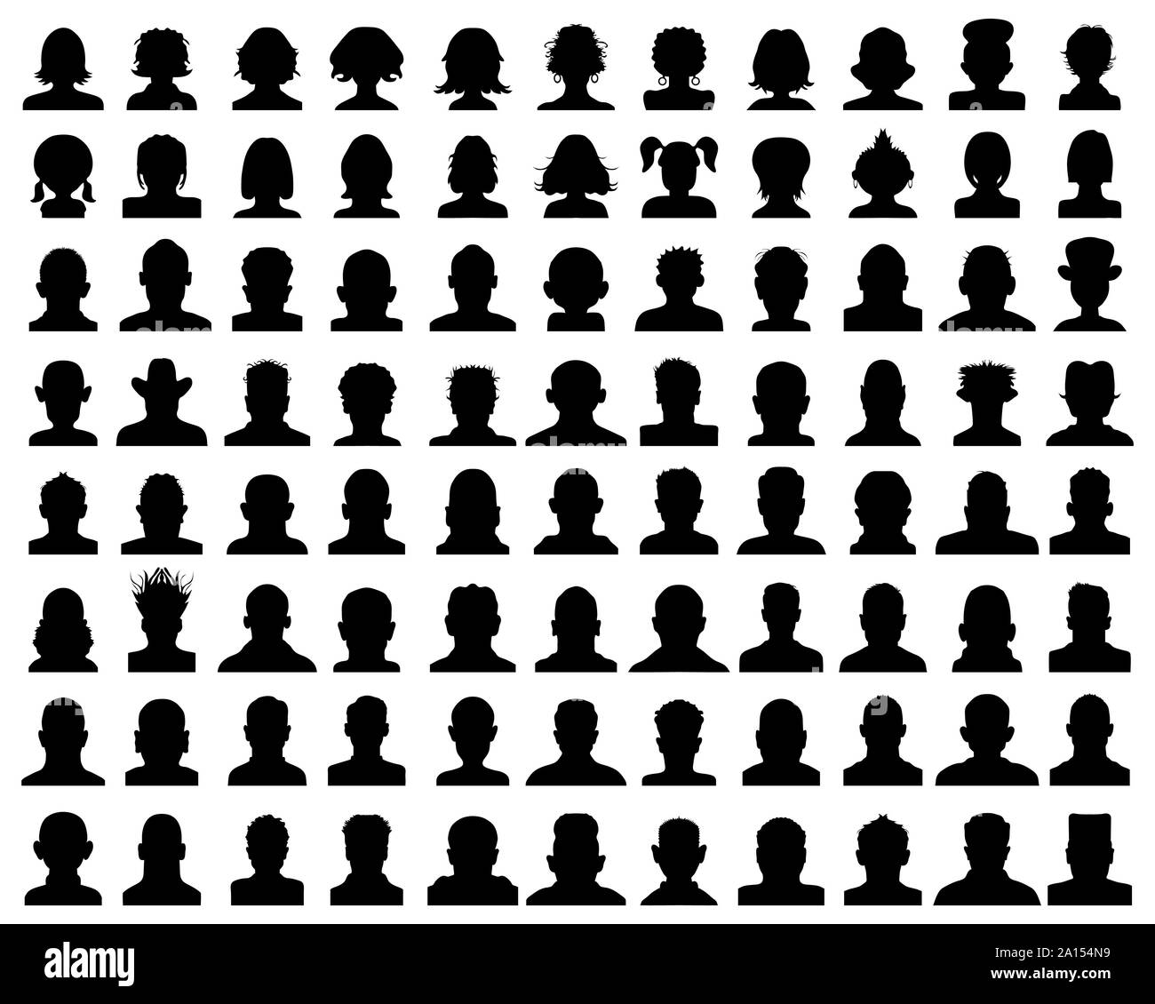 Silhouettes tête mâle et femelle avatar, icônes de profil Banque D'Images