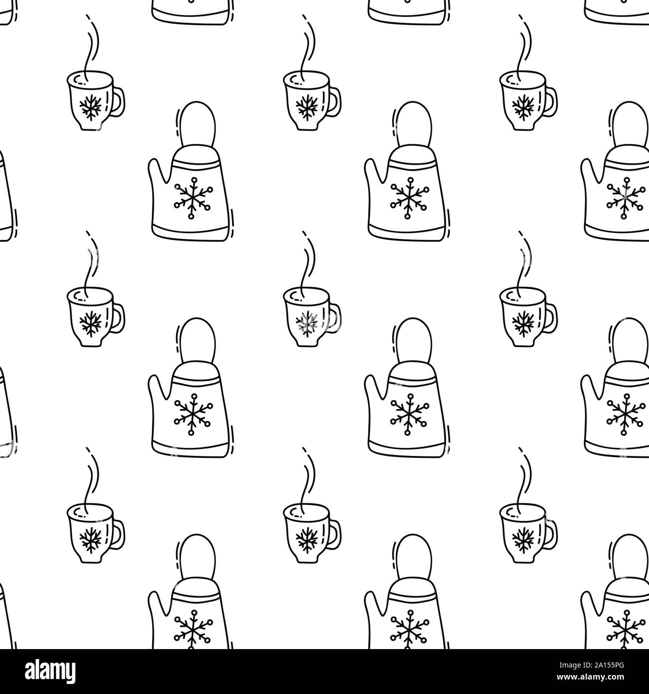 Modèle sans couture de Noël hiver théières isolé sur fond blanc. La main de cuisine pour le design textile. Vector illustration monolines Illustration de Vecteur