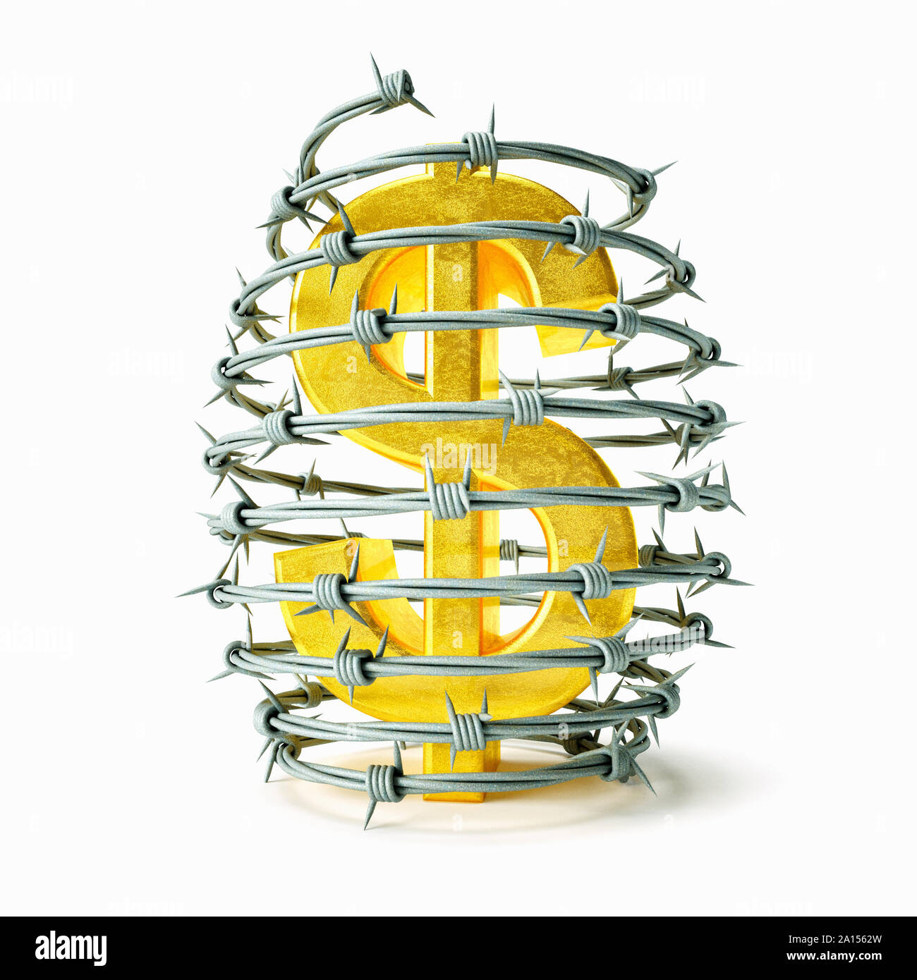 US Dollar symbole monétaire enveloppé dans du fil de fer barbelé - concept Banque D'Images