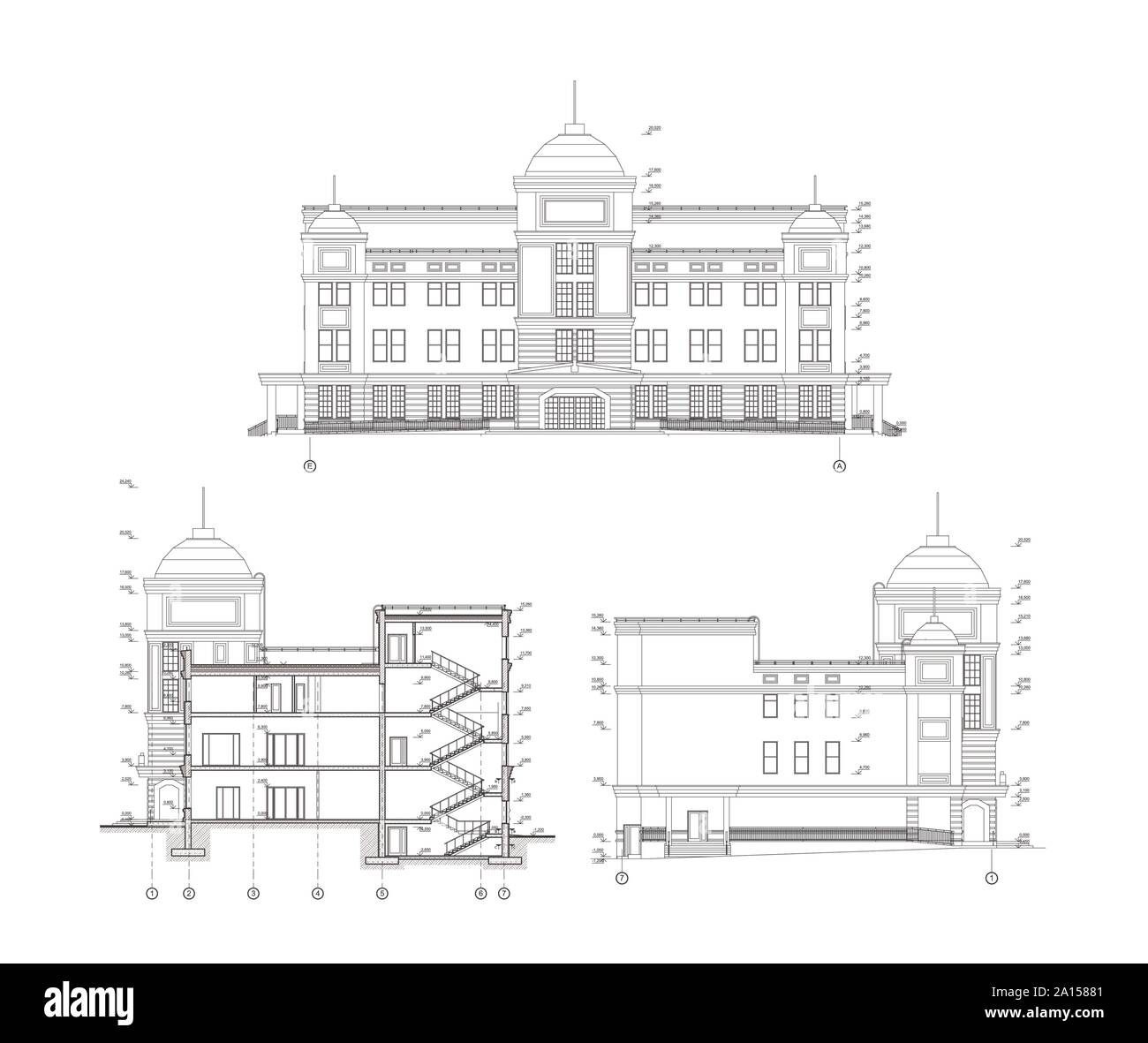 Immeuble de plusieurs étages, la section d'architecture détaillée dessin technique, plan vectoriel Illustration de Vecteur