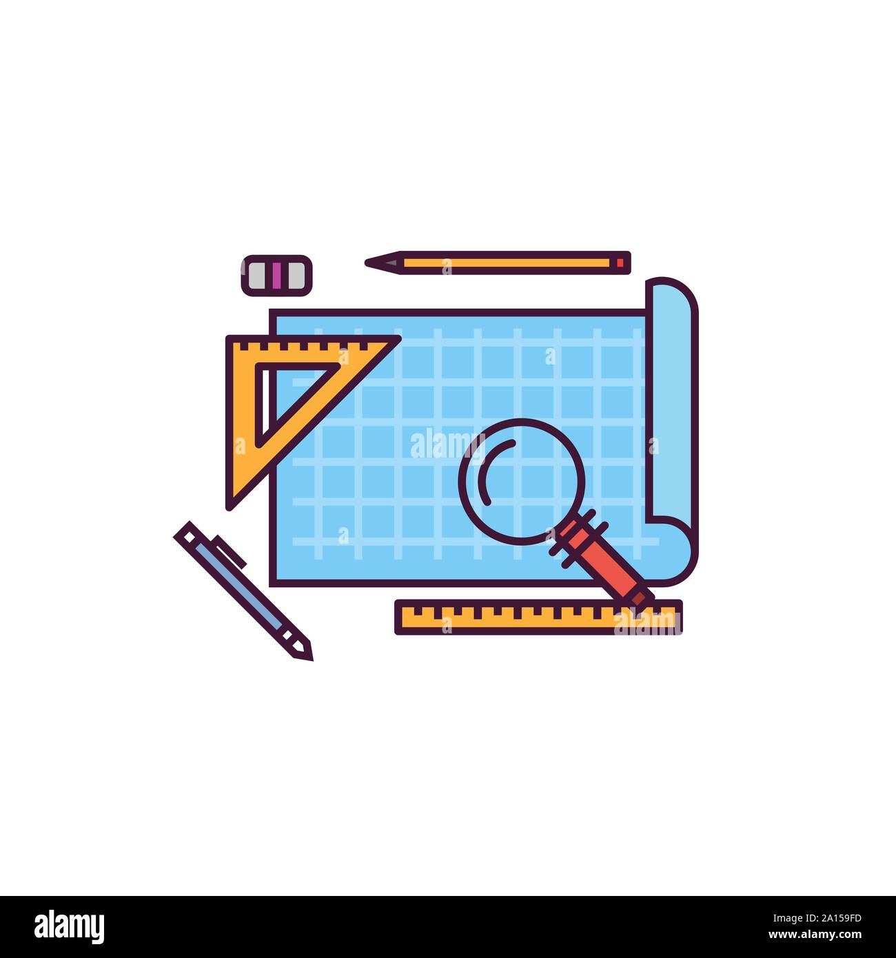 Plan directeur et le vecteur de l'espace de l'architecte. Papier bleu avec tire-ligne. Style de ligne, vecteur illustration parfaite de pixel. Architecte ou app développemen Illustration de Vecteur