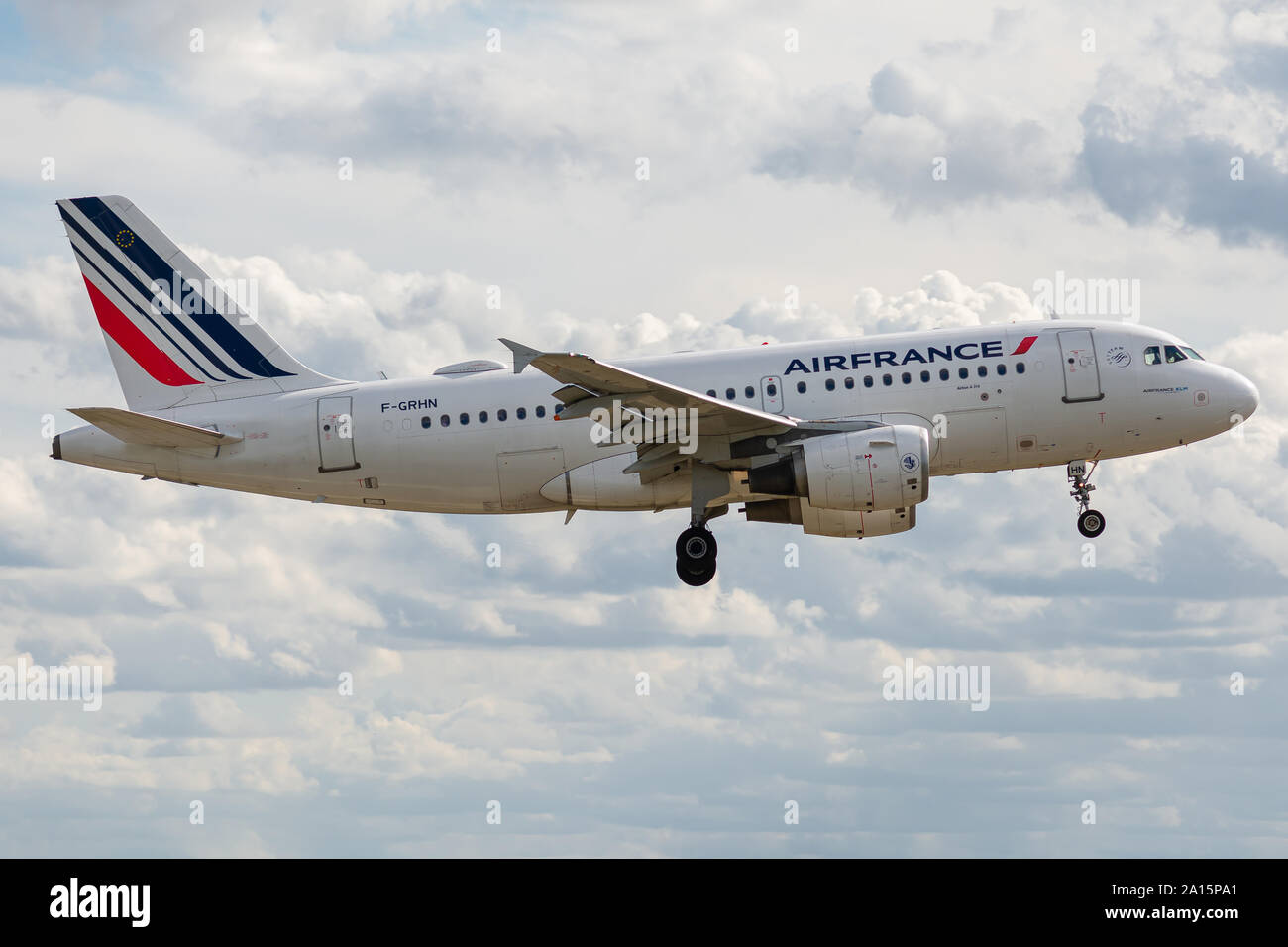F-GRHN, 23 septembre 2019, l'Airbus A319-111-1267 atterrissage sur l'aéroport de Roissy, Paris à la fin du vol Air France AF1263 de Stockholm Banque D'Images