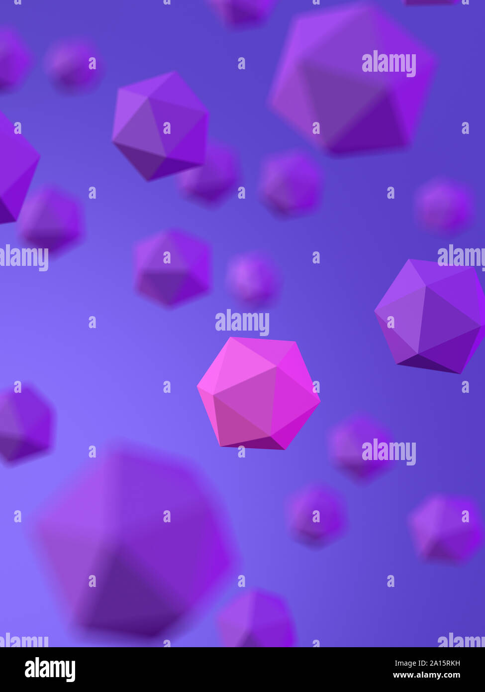 Le rendu des solides platoniciens rose pourpre au milieu de solides de Platon Banque D'Images