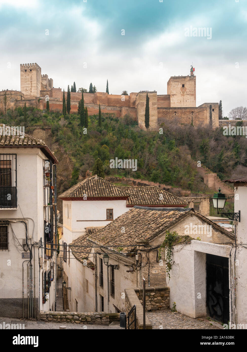 Vue de l'Alhambra de Grenade, en Espagne, de l'Albayzin Banque D'Images