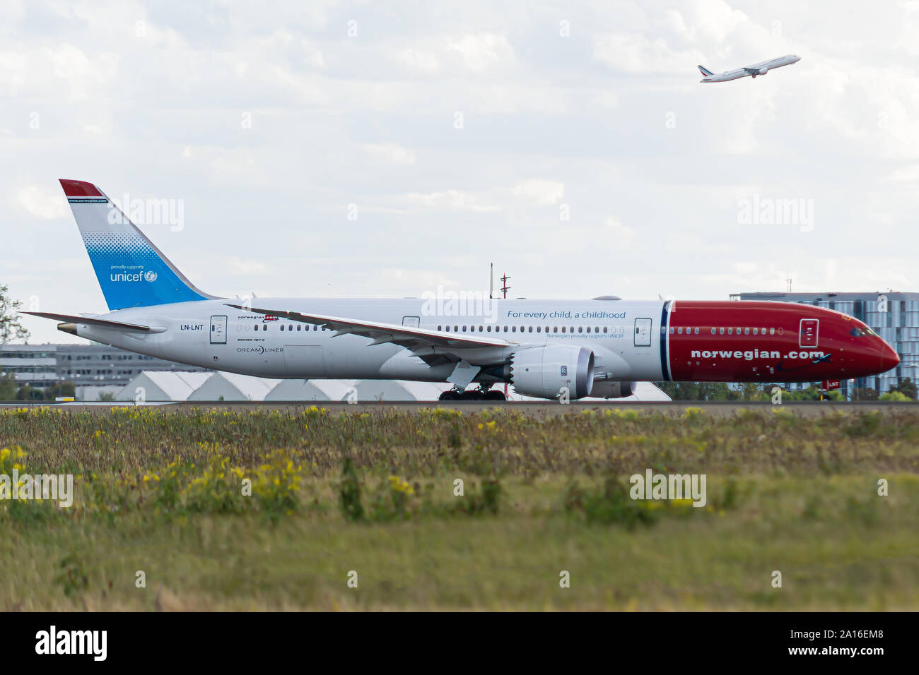 LN-LNT, le 23 septembre 2019, Boeing 787-9-38774 Dreamliner partant à Paris Roissy Aéroport pour le vol de norvégien DY7097 Los Angeles Banque D'Images