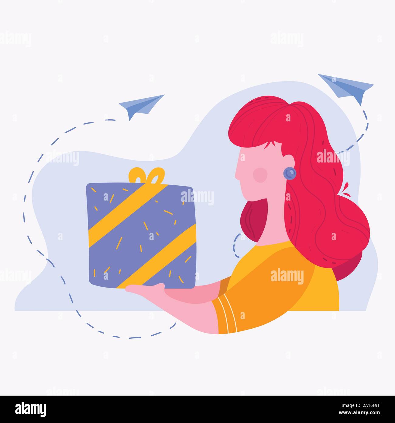 Femme avec grosse boîte-cadeau Télévision Vector Illustration. Illustration de Vecteur