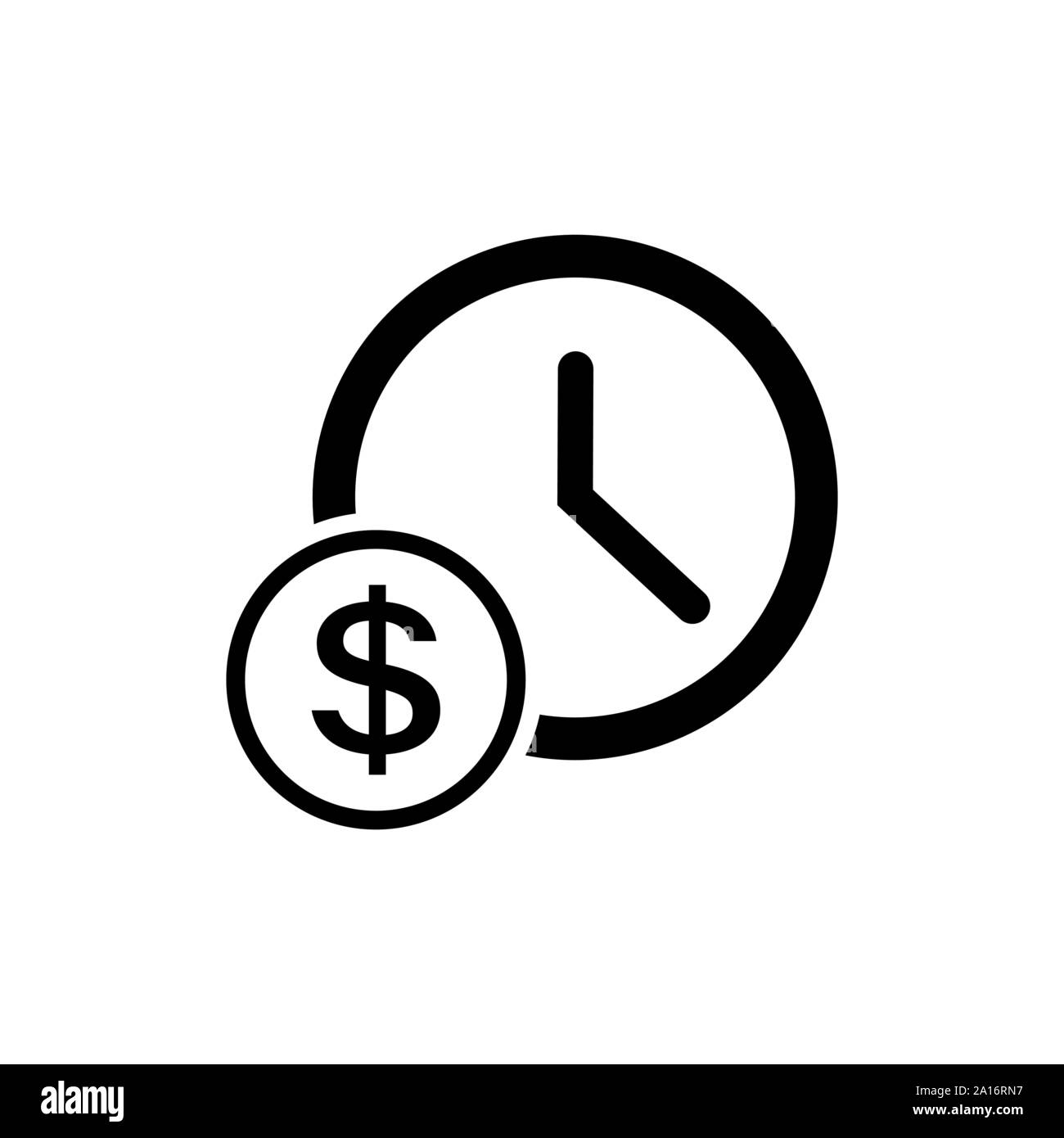 L'icône le temps, c'est de l'argent. Symbole de l'horloge et de la ligne du dollar. Illustration de Vecteur