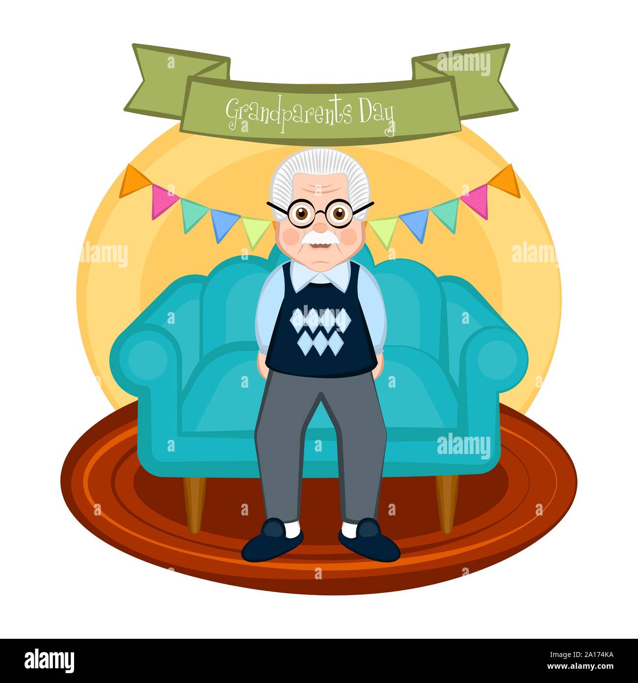 Journée des grands-parents de droit avec un grand-père assis dans une pièce - Vector illustration Illustration de Vecteur