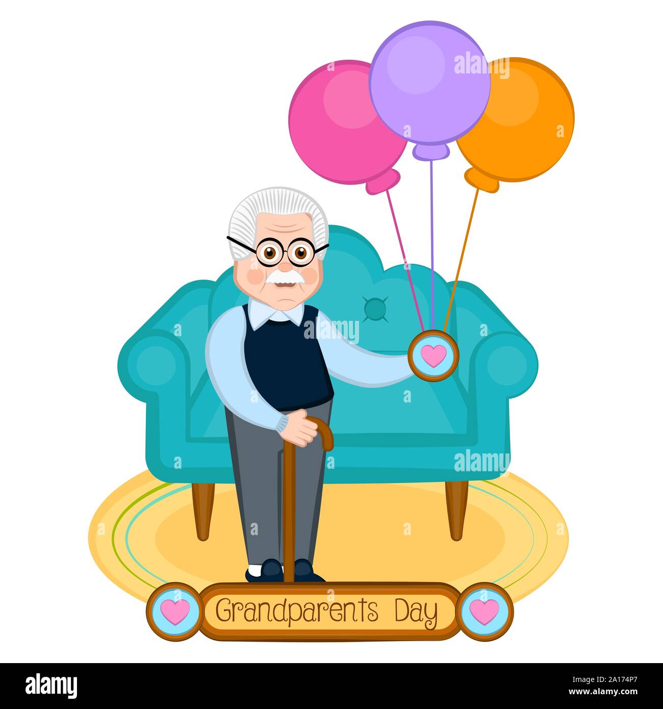 Journée des grands-parents de droit avec un grand-père dans une chambre - Vector illustration Illustration de Vecteur