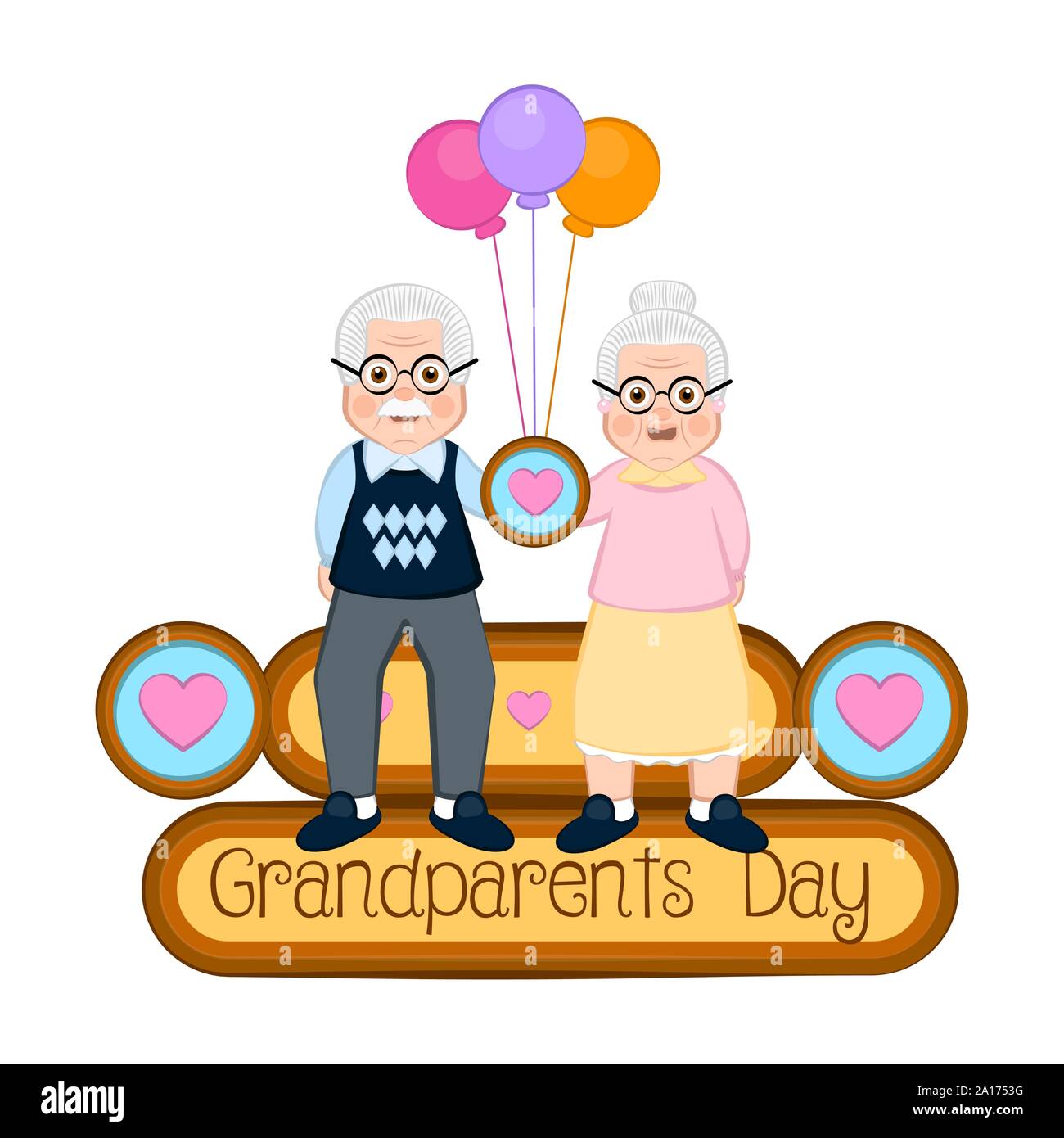 Journée des grands-parents de droit avec un granparents et des ballons - Vector illustration Illustration de Vecteur