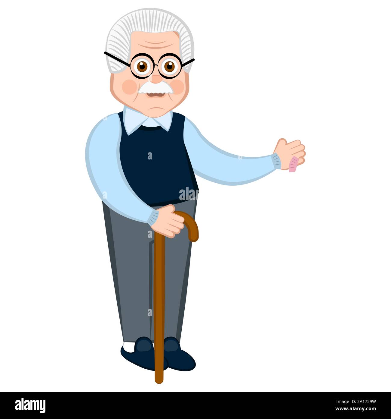 Grand-père isolé avec un dessin animé bâton de marche en bois - Vector  Image Vectorielle Stock - Alamy